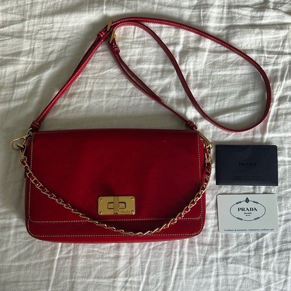 Prada Saffiano Leather Two Way Flap Bag - Picture 1 of 10
